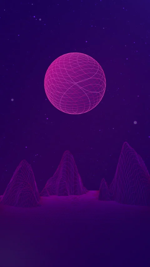 Technological background with 3D mountain landscape and planet. Digital wor.. 動画素材 255659004