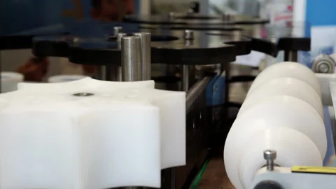 Technological background with automatic production machine. Stock Footage 156546317