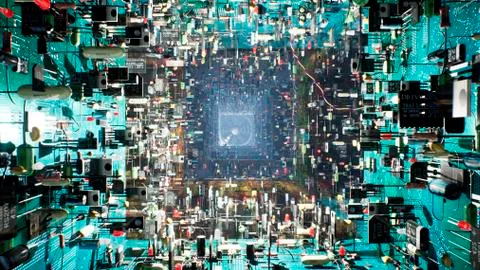 Technological background of the circuit Board. Inside the unusual computer are Stock Illustration