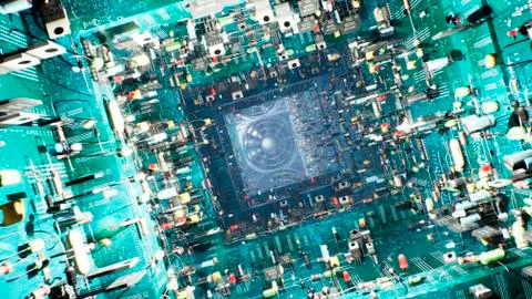 Technological background of the circuit Board. Inside the unusual computer are Stock Illustration
