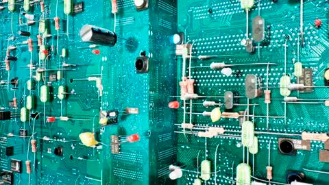 Technological background of the circuit board. Inside the electronic device are Stock Illustration