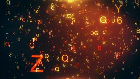 Technological background with flying letters and figures 3d illustration Stock Illustration
