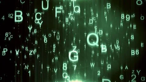 Technological background with flying letters and figures 3d illustration Stock Illustration