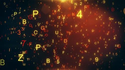 Technological background with flying letters and figures 3d illustration Stock Illustration