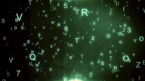 Technological background with flying letters and figures 3d illustration Stock Illustration