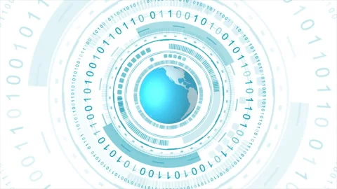 Technological background with globe design, circular elements and binary code Stock Footage 281553098