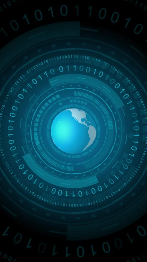 Technological background with globe design, circular elements and binary code Stock Footage 282083660