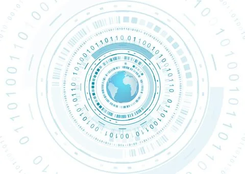 Technological background with globe design, circular elements and binary code 스톡 일러스트