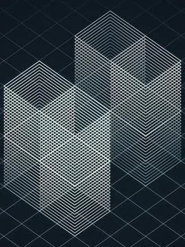 Technological background with isometric shapes made of white lines. 3d 스톡 일러스트