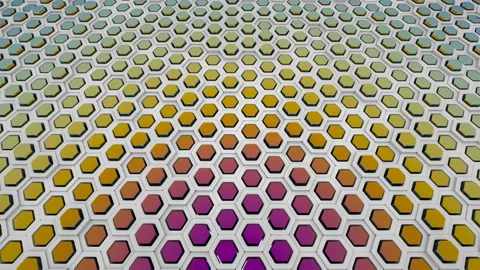 Technological background of moving hexagons. In the middle of each white hexagon Stock Footage 121763571