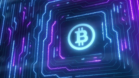 Technological background of power and data traffic processes  ,bitcoin icon Video stock 189041144