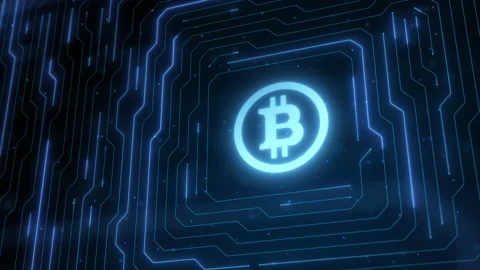 Technological background of power and data traffic processes  ,bitcoin icon Stock-Footage 189041352