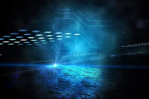 Technological black background with blue light Stock Photos