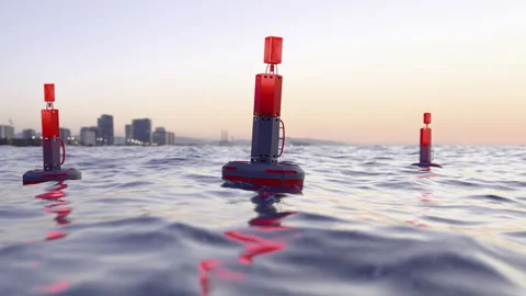 Technological buoys floating on the sea Stock Footage 314012634