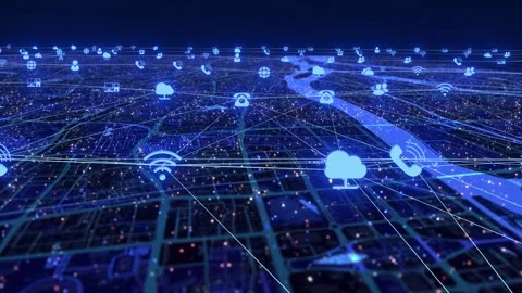 Technological cities and Internet data signal transmission Stock Footage 322885532