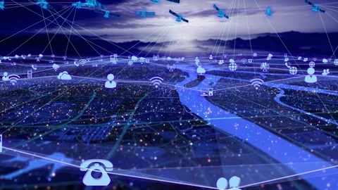 Technological cities and Internet transmission network signals Stock Footage 331071352
