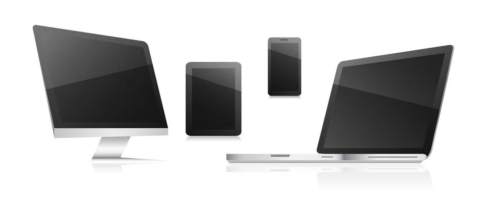 Technological communication devices on a white background. Computer, tablet,  Stock Illustration