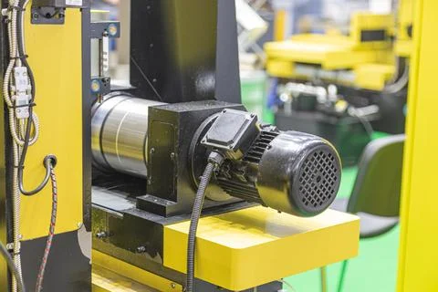 Technological concept featuring industrial machine parts, cylindrical compo.. Stock Photos