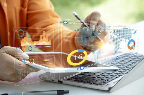 Technological concepts in data analysis and online marketing 스톡 사진