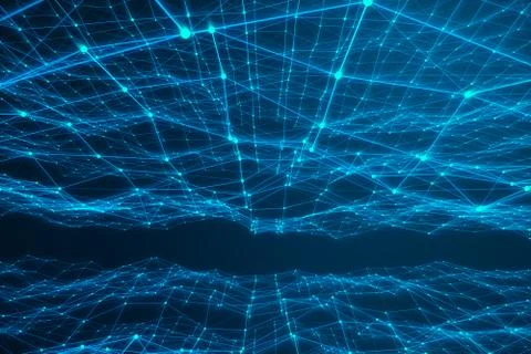 Technological connection futuristic shape, blue dot network, abstract background Stock Illustration