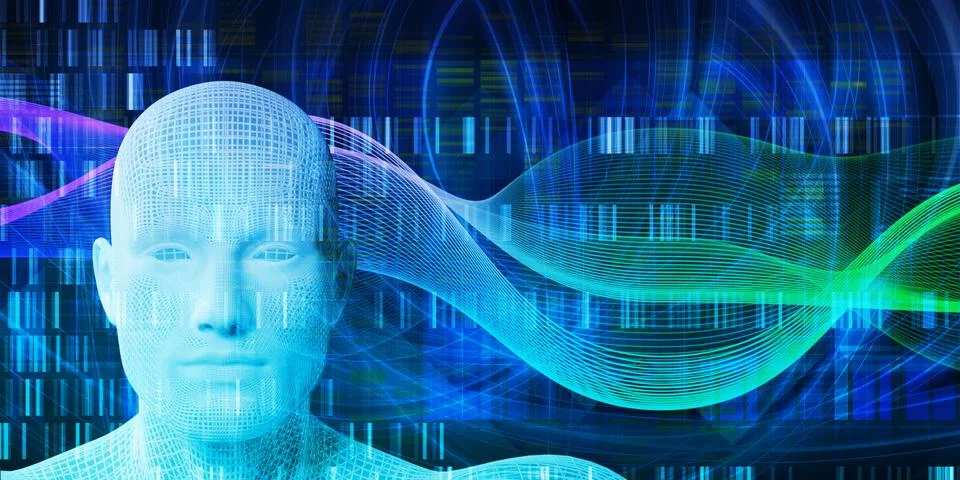 Technological Consciousness Representation Through Digital Wireframe Modeling Stock Illustration