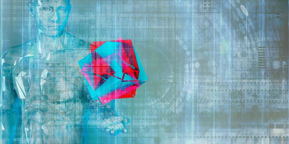 Technological Consciousness Representation Through Digital Wireframe Modeling Stock Illustration