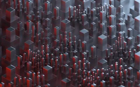 Technological cubes with black background, 3d rendering. Stock Illustration