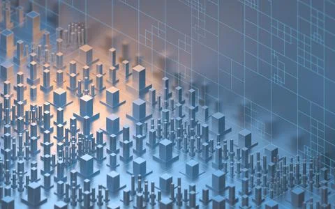 Technological cubes with white background, 3d rendering. Stock Illustration