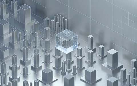 Technological cubes with white background, 3d rendering. Stock Illustration