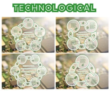 Technological Cyclic process With Text Areas 3 4 5 6 Positions. Set of templa Illustrazione stock