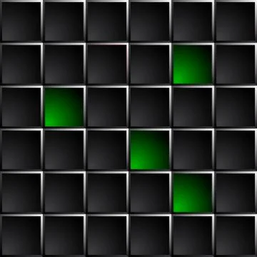Technological dark background polished black and green squares. Illustrazione stock