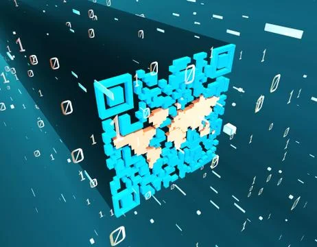 Technological data QR code and world map, data identification Stock Illustration