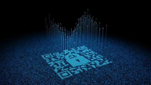 Technological data QR code and lock, data identification Stock Illustration