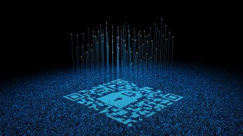 Technological data QR code and lock, data identification Stock Illustration