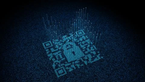 Technological data QR code and lock, data identification Illustrazione stock