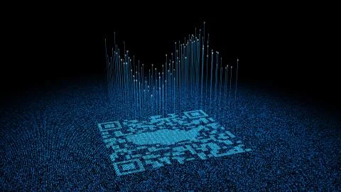 Technological data QR code and US map, data identification Illustrazione stock