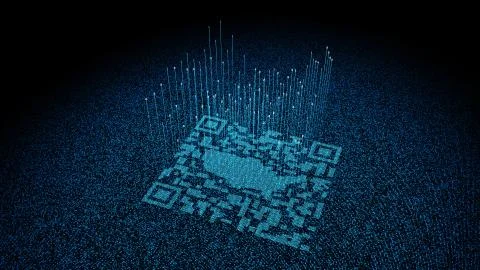 Technological data QR code and US map, data identification Illustrazione stock