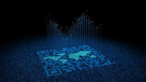 Technological data QR code and world map, data identification Stock Illustration