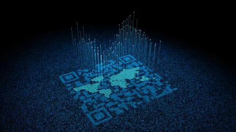 Technological data QR code and world map, data identification Stock Illustration