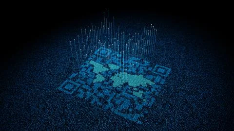 Technological data QR code and world map, data identification Stock Illustration