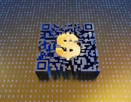 Technological data QR code and USD, data identification イラスト素材