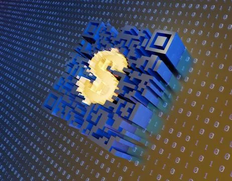 Technological data QR code and USD, data identification Stock Illustration
