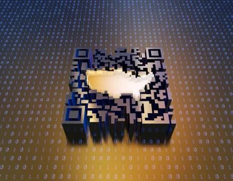 Technological data QR code and US map, data identification Illustrazione stock