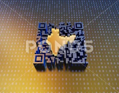Technological data QR code and India map, data identification ~ Clip ...