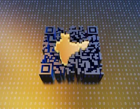 Technological data QR code and India map, data identification Illustrazione stock