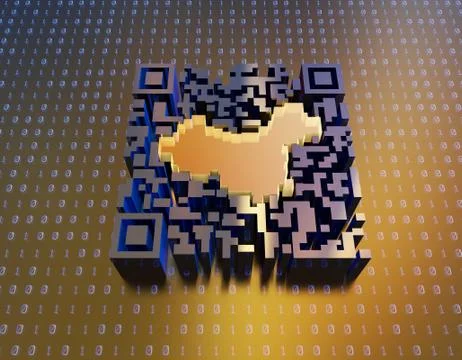 Technological data QR code and China map, data identification イラスト素材