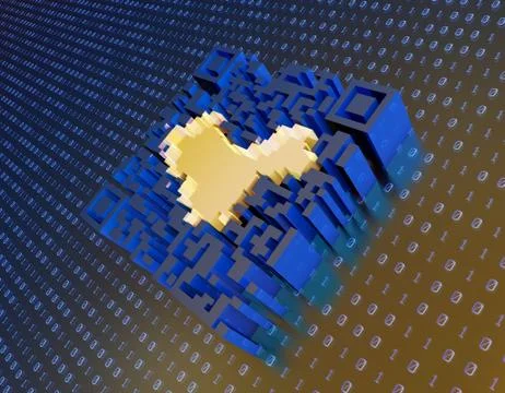 Technological data QR code and China map, data identification Illustrazione stock