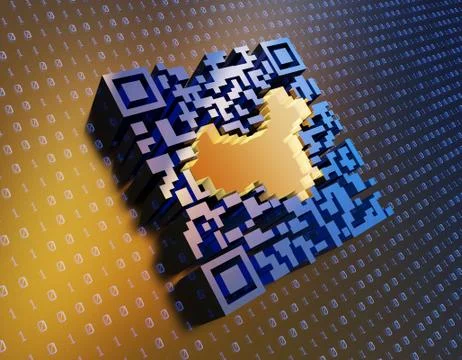 Technological data QR code and China map, data identification Illustrazione stock
