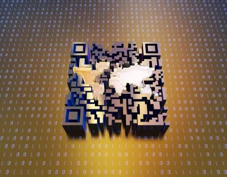 Technological data QR code and world map, data identification Stock Illustration