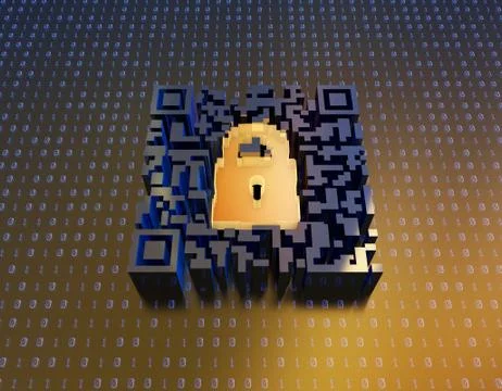 Technological data QR code and lock, data identification Stock Illustration